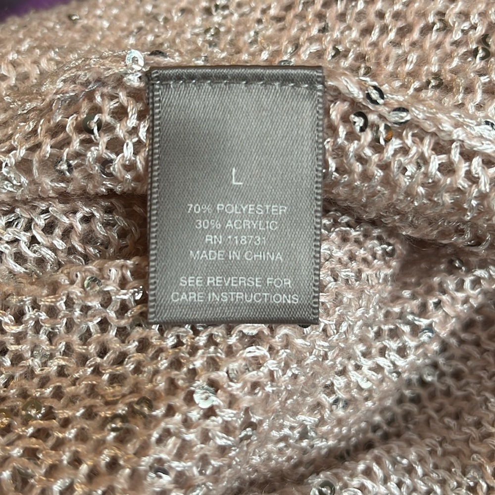 Taylor Marc’s Pink sequins light weight semi shear cardigan w/pockets Size Large - Picture 11 of 11
